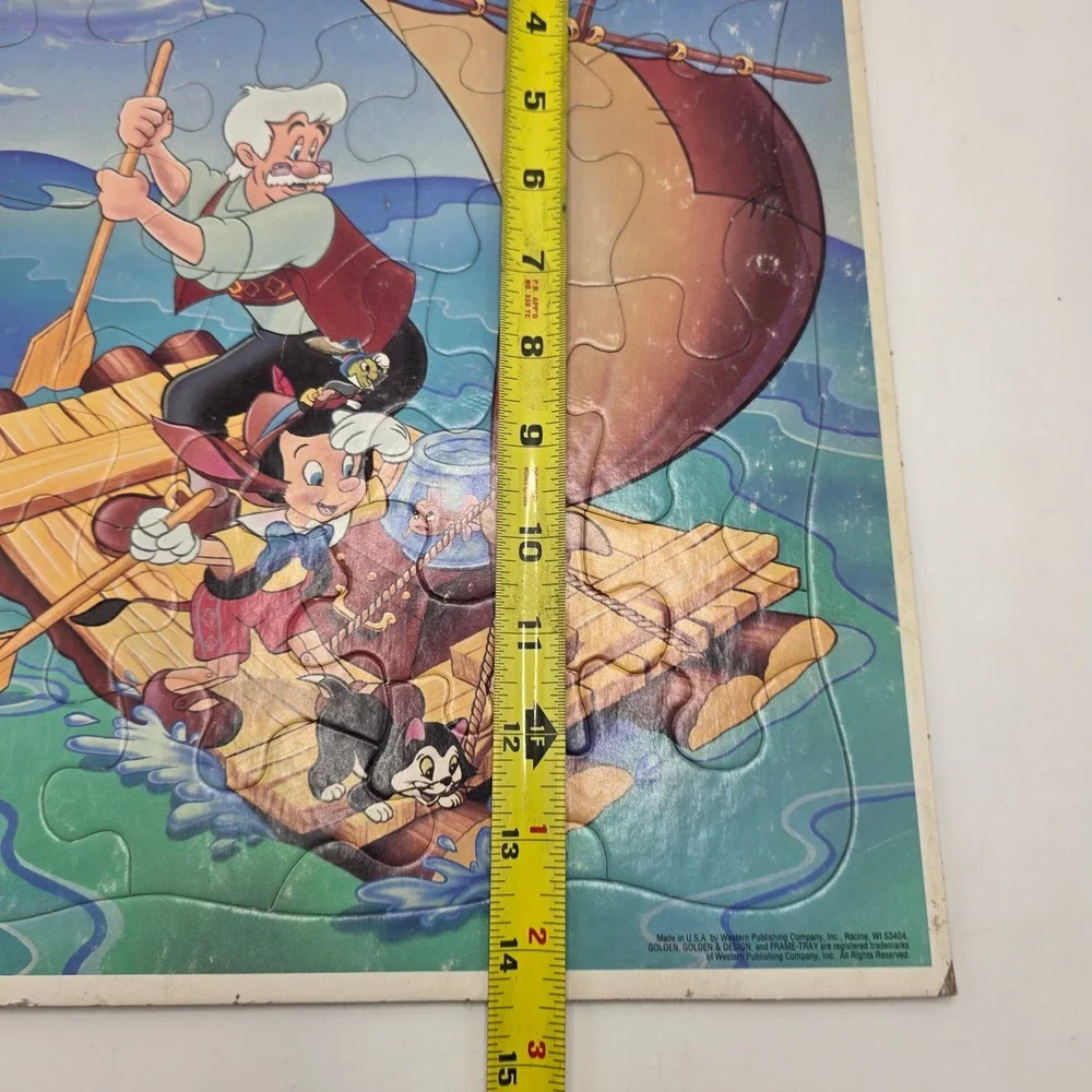 Golden Pinocchio Puzzle Kids Blue Disney Raft Scene Vintage‎ Frame Tray Toy